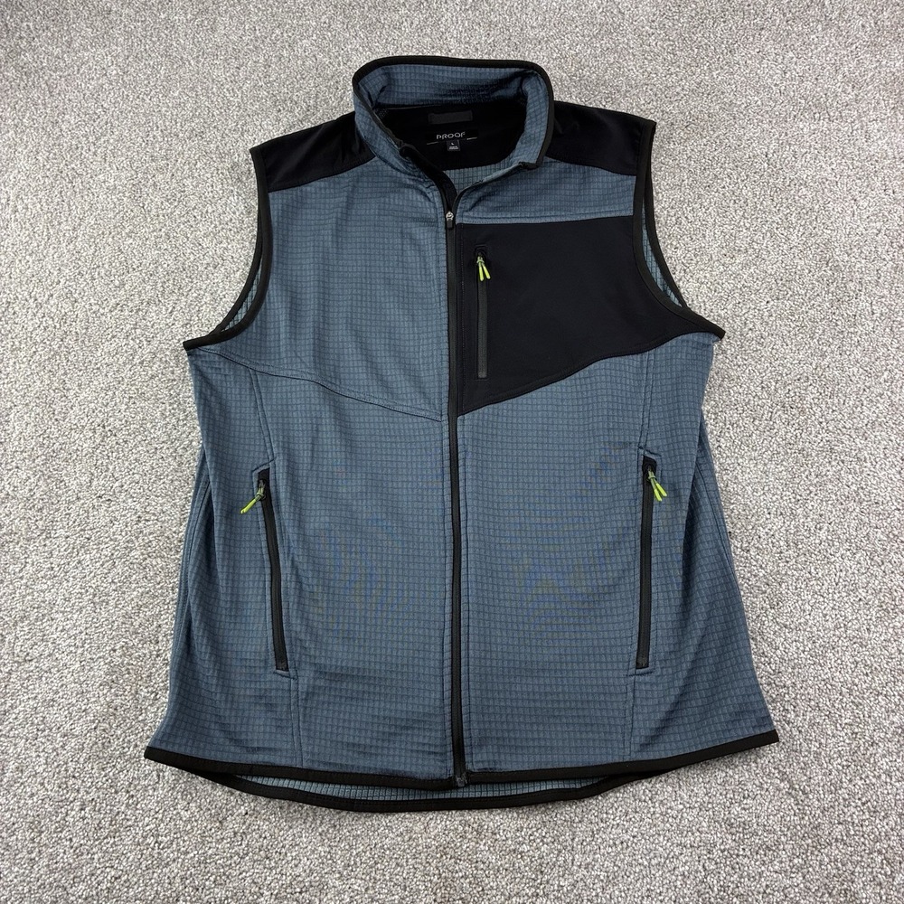 Proof Huckberry Trail Grid Fleece Vest Mens Large Full‎ Zip Blue Waffle Outdoor